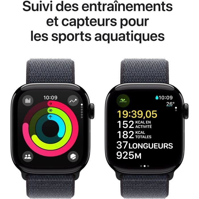 Apple Watch Series 10 GPS - 42mm - BoÓtier Jet Black Aluminium - Bracelet Ink Sport Loop