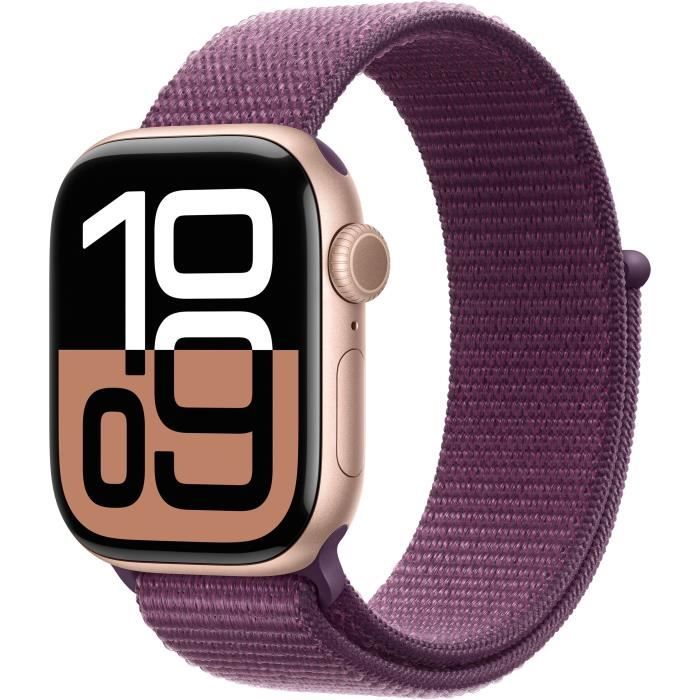 Apple Watch Series 10 GPS - 42mm - BoÓtier Rose Gold Aluminium - Bracelet Plum Sport Loop