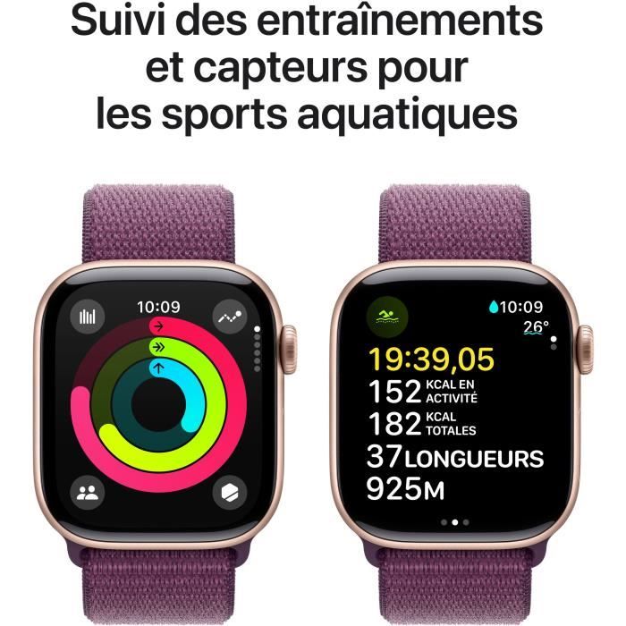 Apple Watch Series 10 GPS - 42mm - BoÓtier Rose Gold Aluminium - Bracelet Plum Sport Loop