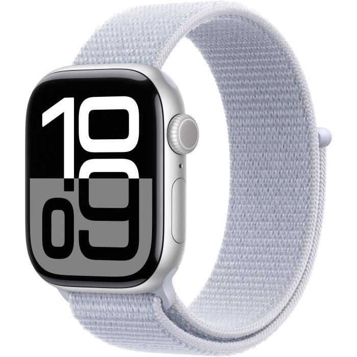 Apple Watch Series 10 GPS - 42mm - BoÓtier Silver Aluminium - Bracelet Blue Cloud Sport Loop