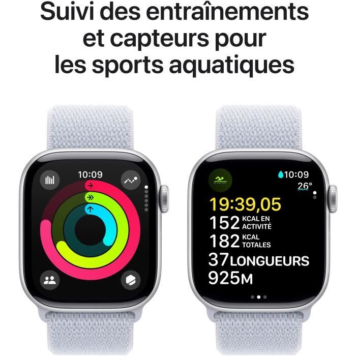 Apple Watch Series 10 GPS - 42mm - BoÓtier Silver Aluminium - Bracelet Blue Cloud Sport Loop
