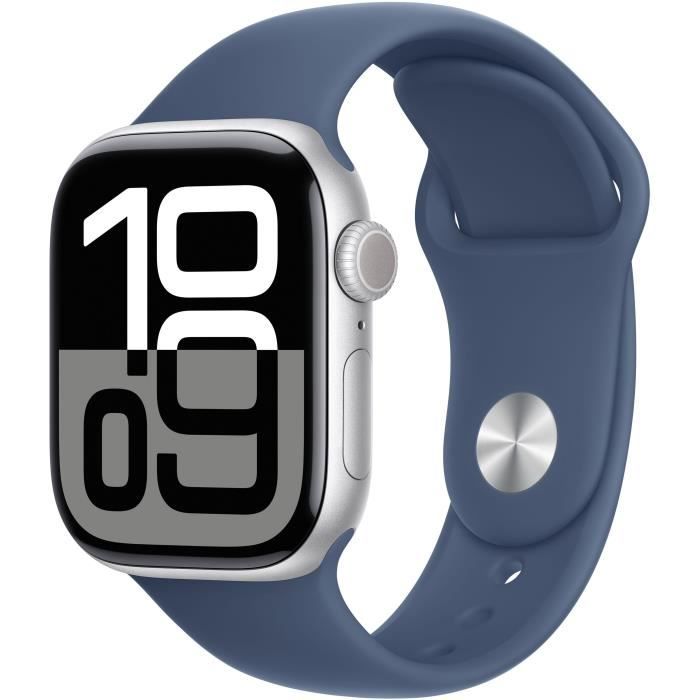 Apple Watch Series 10 GPS - 42mm - BoÓtier Silver Aluminium - Bracelet Denim Sport Band - S/M