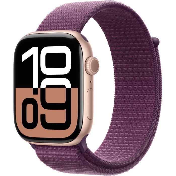 Apple Watch Series 10 GPS - 46mm - BoÓtier Rose Gold Aluminium - Bracelet Plum Sport Loop
