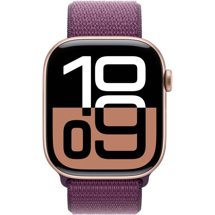 Apple Watch Series 10 GPS - 46mm - BoÓtier Rose Gold Aluminium - Bracelet Plum Sport Loop