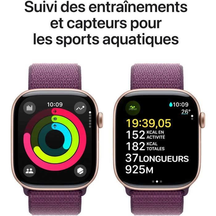 Apple Watch Series 10 GPS - 46mm - BoÓtier Rose Gold Aluminium - Bracelet Plum Sport Loop