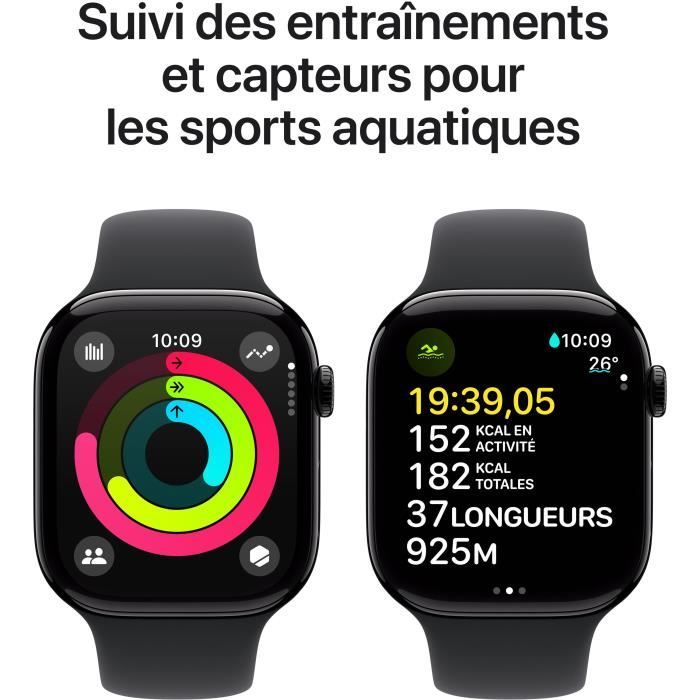Apple Watch Series 10 GPS + Cellular - 46mm - BoÓtier Jet Black Aluminium - Bracelet Black Sport Band - S/M