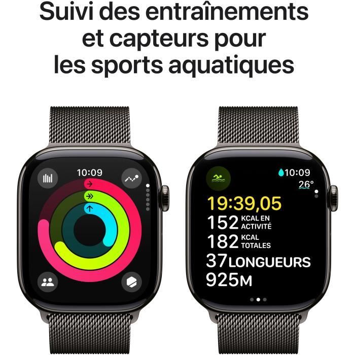 Apple Watch Series 10 GPS + Cellular - 46mm - Boîtier Slate Titanium - Bracelet Slate Milanese Loop - M/L