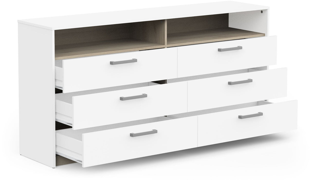 Commode - WATSON - 6 tiroirs - Chene Kronberg / Blanc mat - 162,7 x 39,5 x 81,1 cm - DEMEYERE