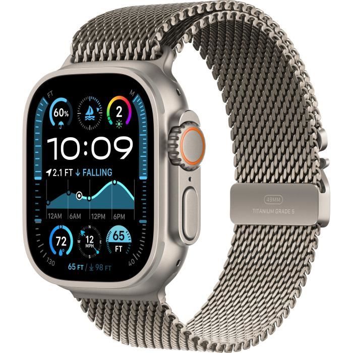 Apple Watch Ultra 2 GPS + Cellular - 49mm - BoÓtier Natural Titanium - Bracelet Natural Titanium Milanese Loop - M