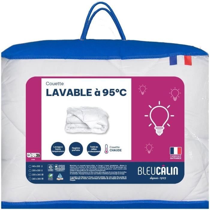 Couette - 200 x 200 cm - BLEU CALIN - Chaude - 400 g/m² - Blanc