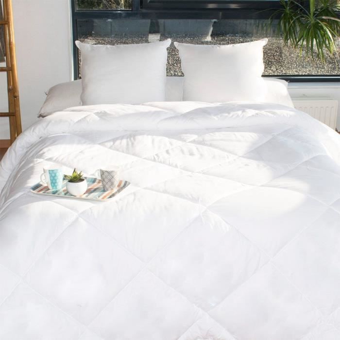 Couette - 200 x 200 cm - BLEU CALIN - Chaude - 400 g/m² - Blanc