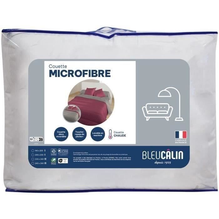 Couette microfibre - 140 x 200 cm - BLEU CALIN - Chaude - 400 g/m² - Bicolore Bourgogne / Poivre