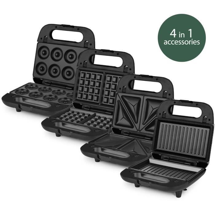 Appareil a croque-monsieur 4 en 1 WEASY - JOY600 - 4 plaques interchangeables - 750W - Noir/Inox