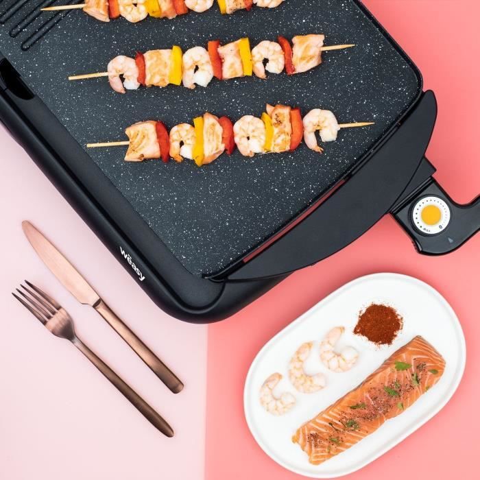 Plancha WEASY - STO52 - Surface Cuisson 52x27cm - Température réglable - Revetement anti-adhésif - 2000W