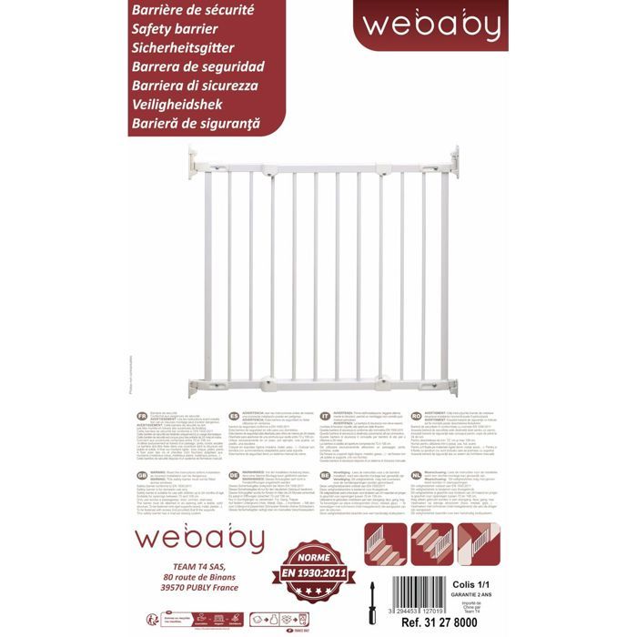 WEBABY - Barriere de sécurité bébé en acier Blanc 108 x 4 x 75 cm NONO Blanc - Taille unique
