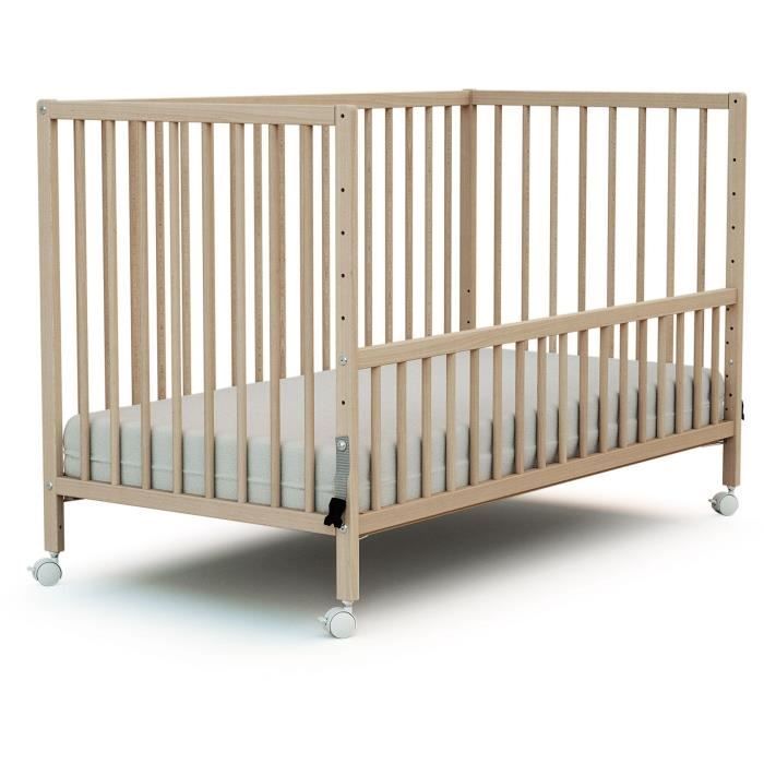 WEBABY - Lit bébé cododo en bois avec roulettes 60 x 120 LIO Hetre Brut - Taille unique