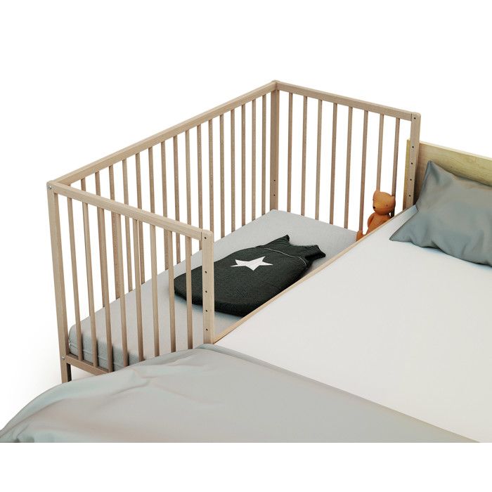 WEBABY - Lit bébé cododo en bois avec roulettes 60 x 120 LIO Hetre Brut - Taille unique