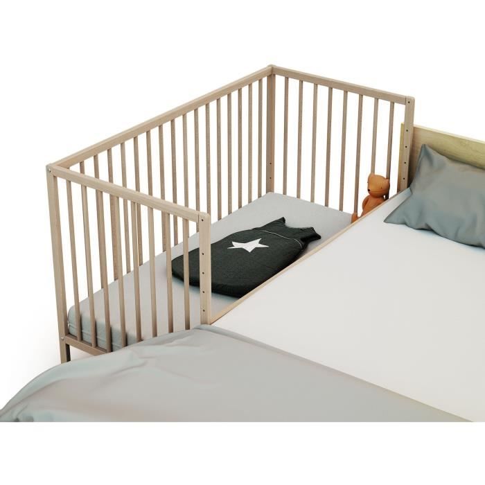 Lit bébé cododo - 60 x 120 cm - WEBABY - LIO - Hetre brut