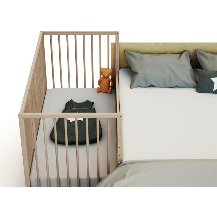 Lit bébé cododo - 60 x 120 cm - WEBABY - LIO - Hetre brut