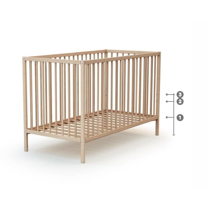 Lit bébé - 60 x 120 cm - WEBABY - ONE - Hetre brut