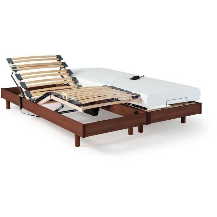 Ensemble relaxation TALCA matelas + sommiers électriques décor cerisier 2x70x190 - Mousse - 14 cm - Ferme