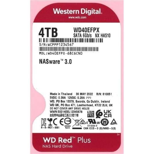 Disque dur Interne - WESTERN DIGITAL - Red Plus - 4To - 3.5 - DÈdiÈ NAS - 5400 RPM Class - SATA 6 GB/s (WD40EFPX)