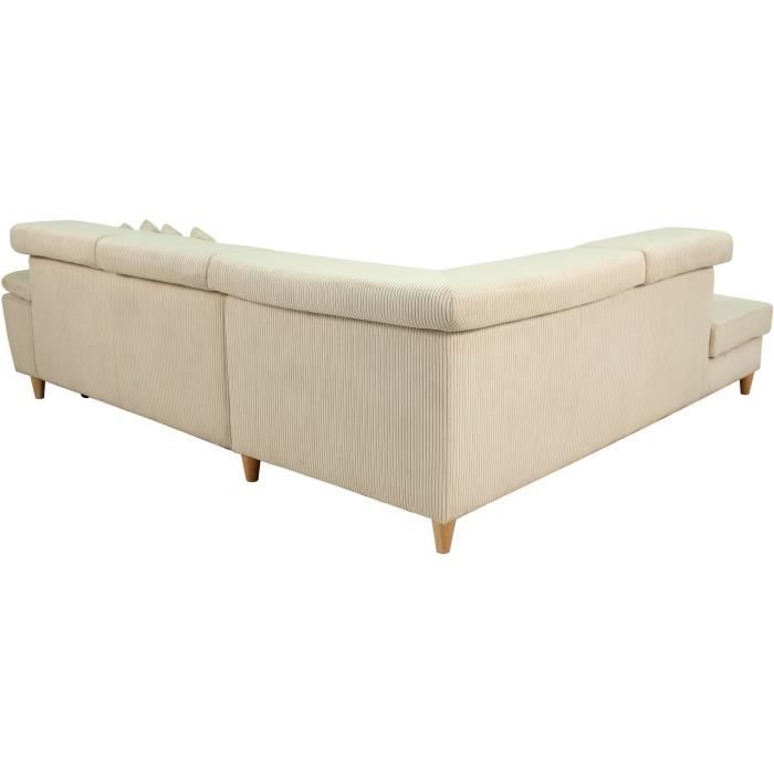 Canapé d'angle convertible - 4 places - WESTON - Velours côtelé beige - Tetieres réglables - 259 x 227 x 77/92 cm