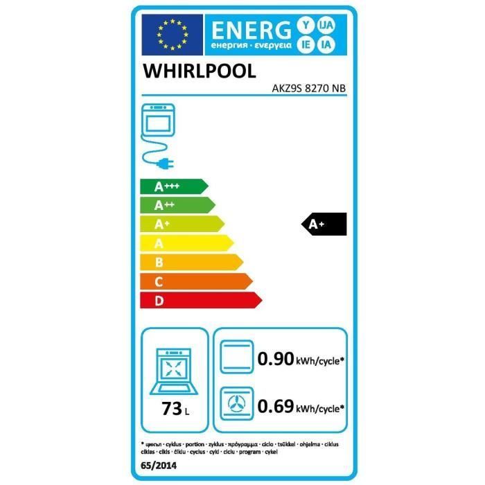 Four encastrable - Multifonction Pyrolyse - Vapeur - Chaleur pulsée - WHIRLPOOL - AKZ9S8270NB - Noir - Porte froide - 73 L - A+