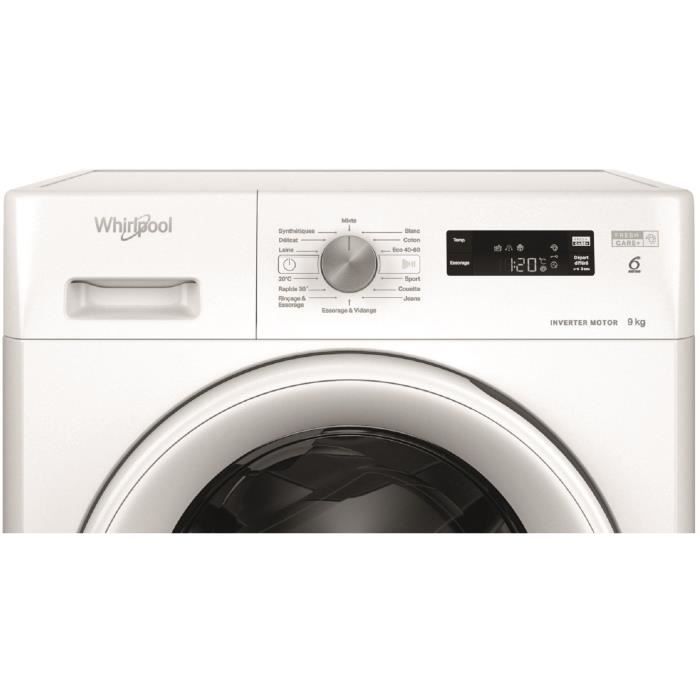 Lave-linge hublot WHIRLPOOL FFSPL9269WFR Freshcare - 9 kg - Induction - L60cm - 1200 trs/min - Classe A - Blanc