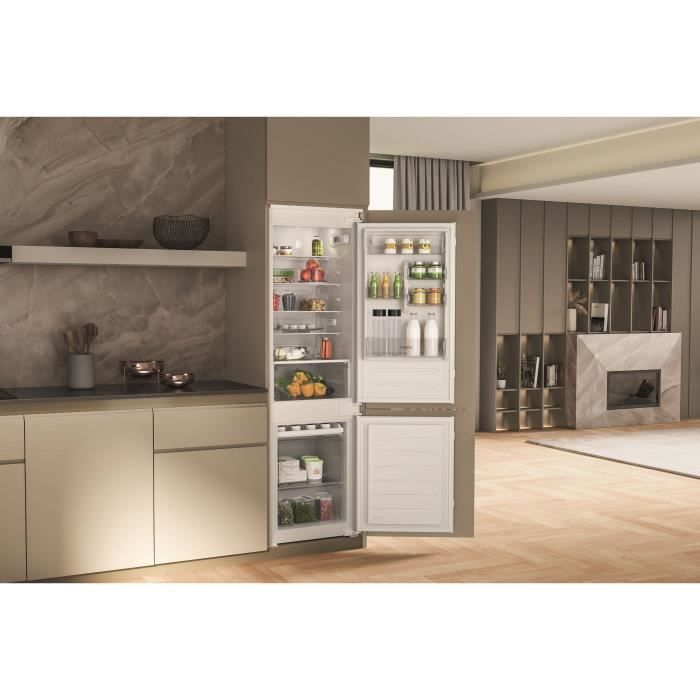 Réfrigérateur combiné - WHIRLPOOL - WHC18D071A1FR - 2 portes - Encastrable - 268 L - Classe E - 54 x 54 x 177 cm - Blanc