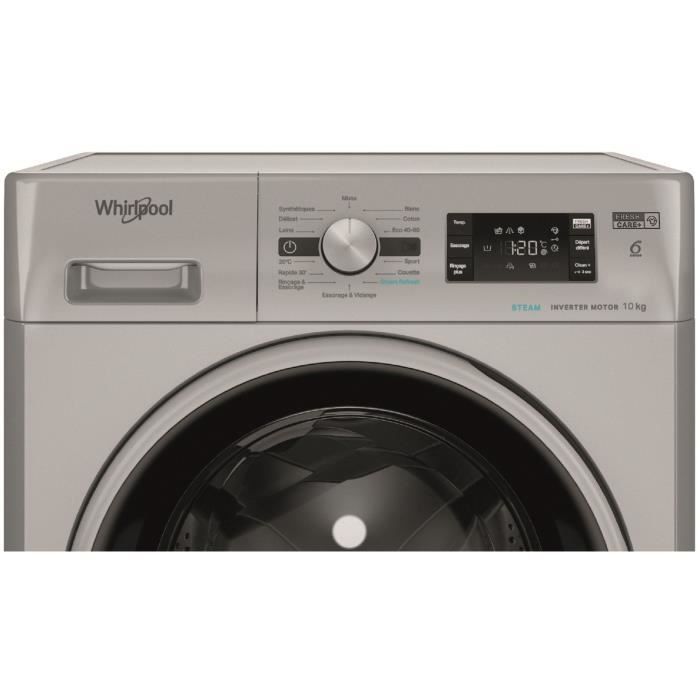Lave-linge hublot WHIRLPOOL FFBP10489SBSVFR - 10 kg - Induction - L60cm - 1400 trs/min - Silver