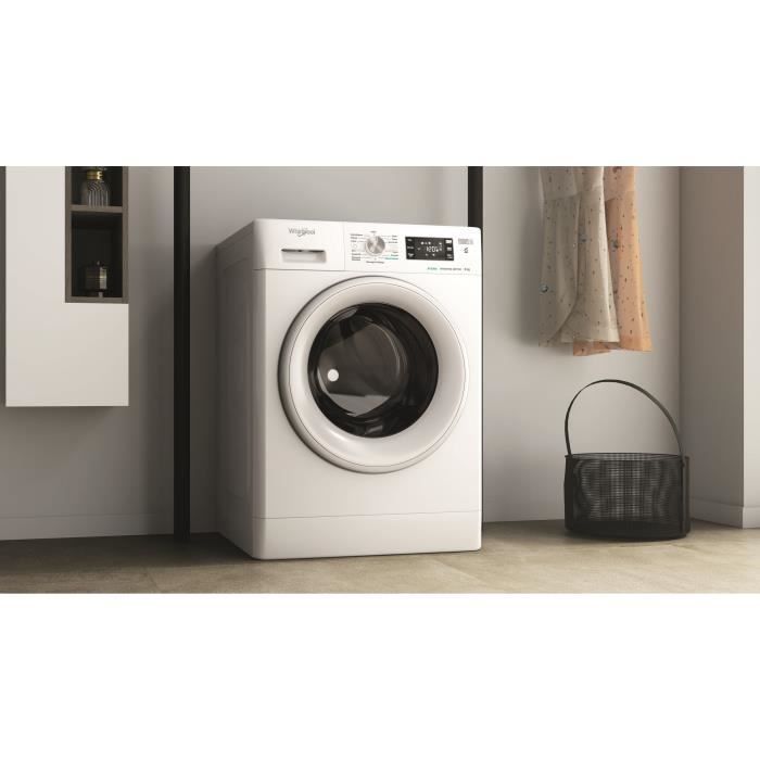 Lave-linge hublot WHIRLPOOL FFBU827VFR FreshCare - 8 kg - Induction - L60cm - 1200 trs/min - Blanc