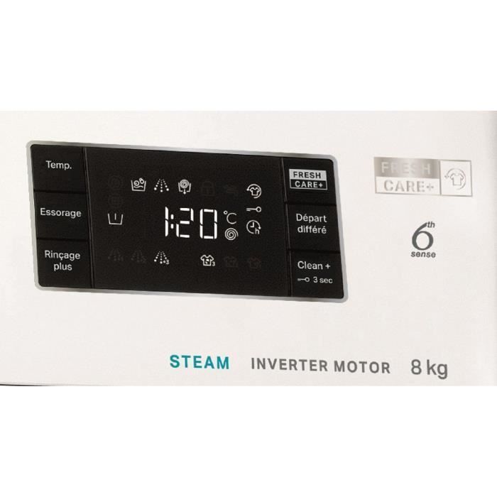 Lave-linge hublot WHIRLPOOL FFBU827VFR FreshCare - 8 kg - Induction - L60cm - 1200 trs/min - Blanc