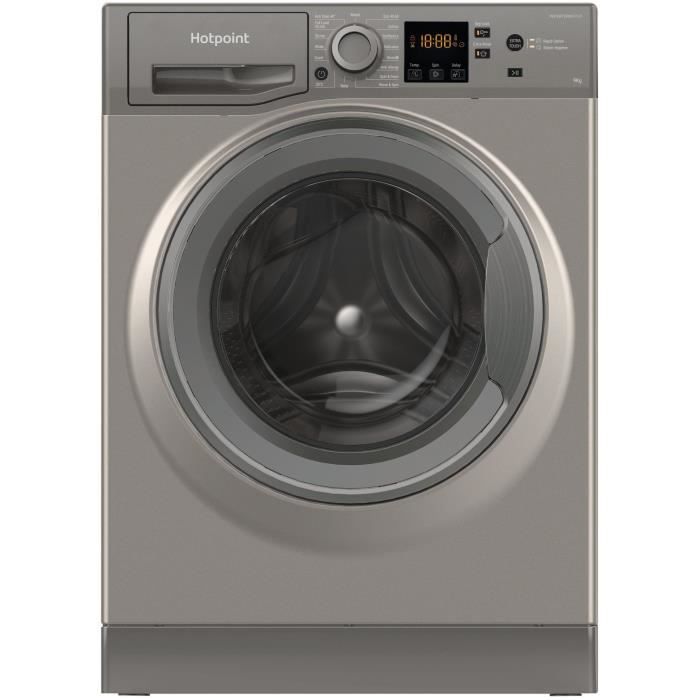 Lave-linge hublot HOTPOINT NSWM946GGFR - 9 kg - Induction - 1400 trs/min - Classe A - Graphite