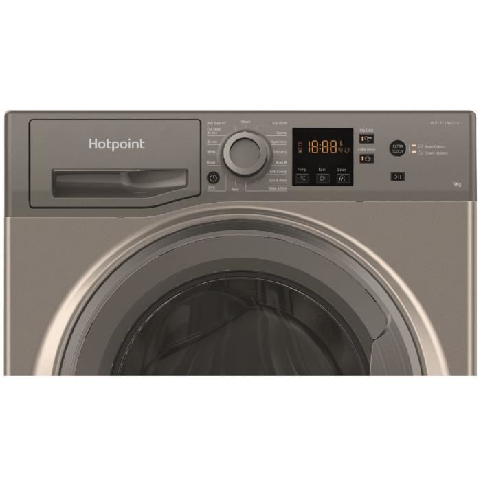 Lave-linge hublot HOTPOINT NSWM946GGFR - 9 kg - Induction - 1400 trs/min - Classe A - Graphite
