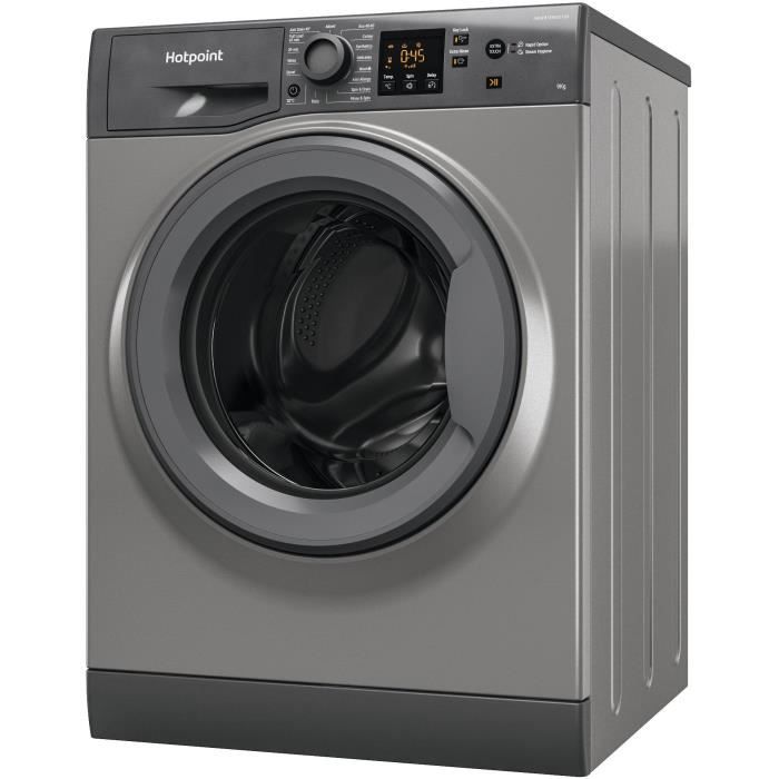 Lave-linge hublot HOTPOINT NSWM946GGFR - 9 kg - Induction - 1400 trs/min - Classe A - Graphite