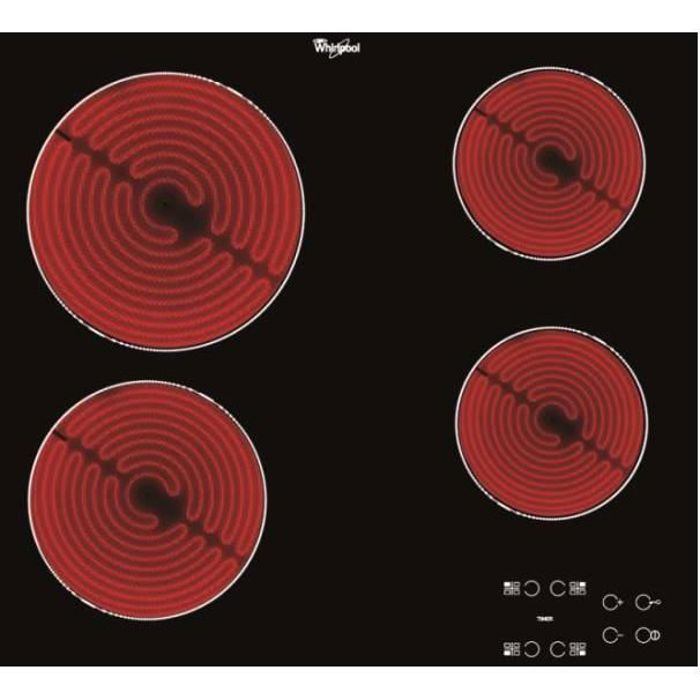 Plaque de cuisson VitrocÈramique WHIRLPOOL AKT8090NE - 4 zones - 6200W - L58 x P51cm - Noir