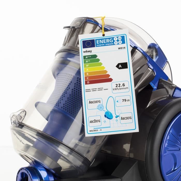 Aspirateur Multicyclonique sans sac WEASY - 2L - Tube tÈlescopique en aluminium - Triple A - Cable 5m - Classe A