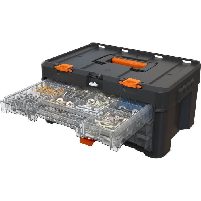 Rangement 3 tiroirs organisateurs - WORX BY KETER - STACK N ROLL - 48 x 33 x 23 cm - Noir