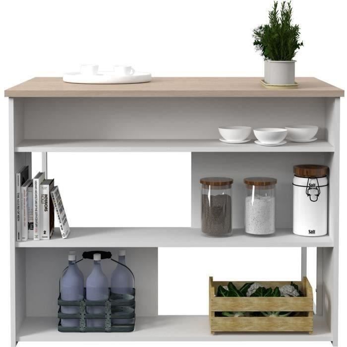 EKIPA Ilot de cuisine - DÈcor Chene Jackson et Blanc - 116x90x81 cm - 116 x P 90 x 81 cm - WORK