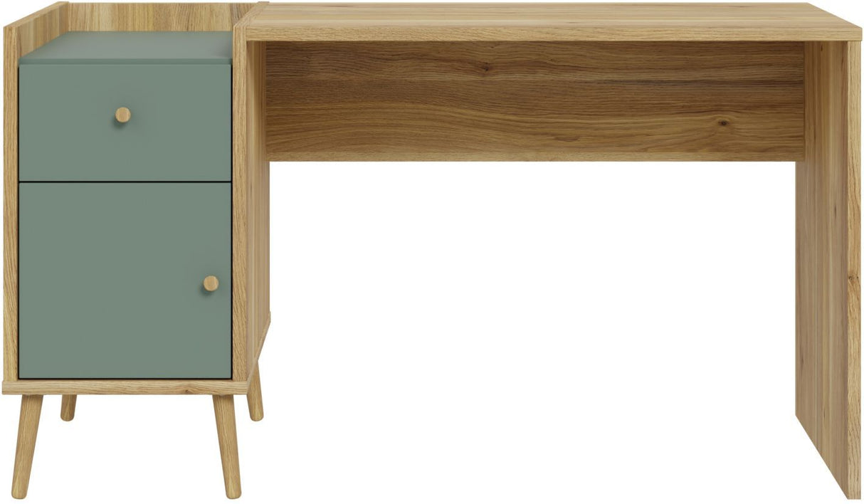 Bureau droit WHENUA - Chene/ Vert sauge - 139,6 x 77,3 x 60 cm