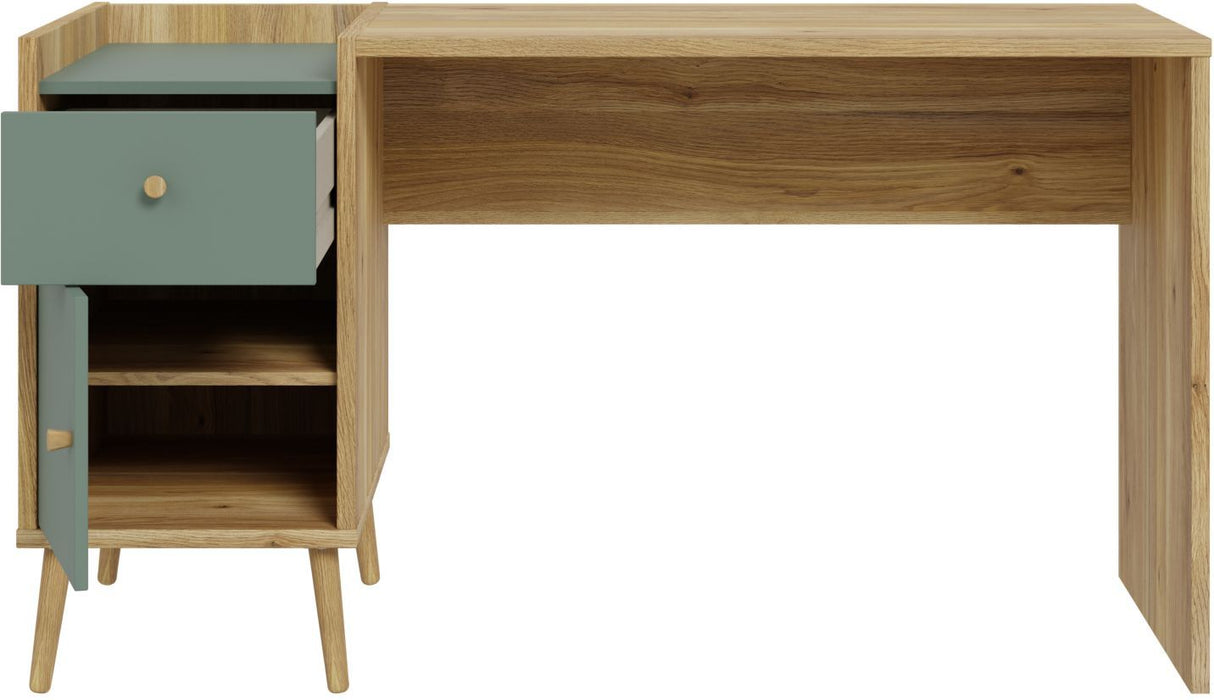 Bureau droit WHENUA - Chene/ Vert sauge - 139,6 x 77,3 x 60 cm