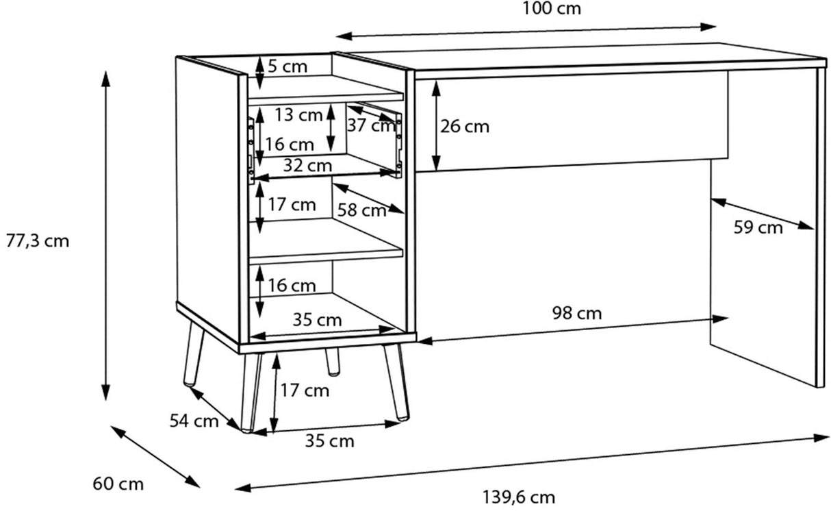 Bureau droit WHENUA - Chene/ Vert sauge - 139,6 x 77,3 x 60 cm
