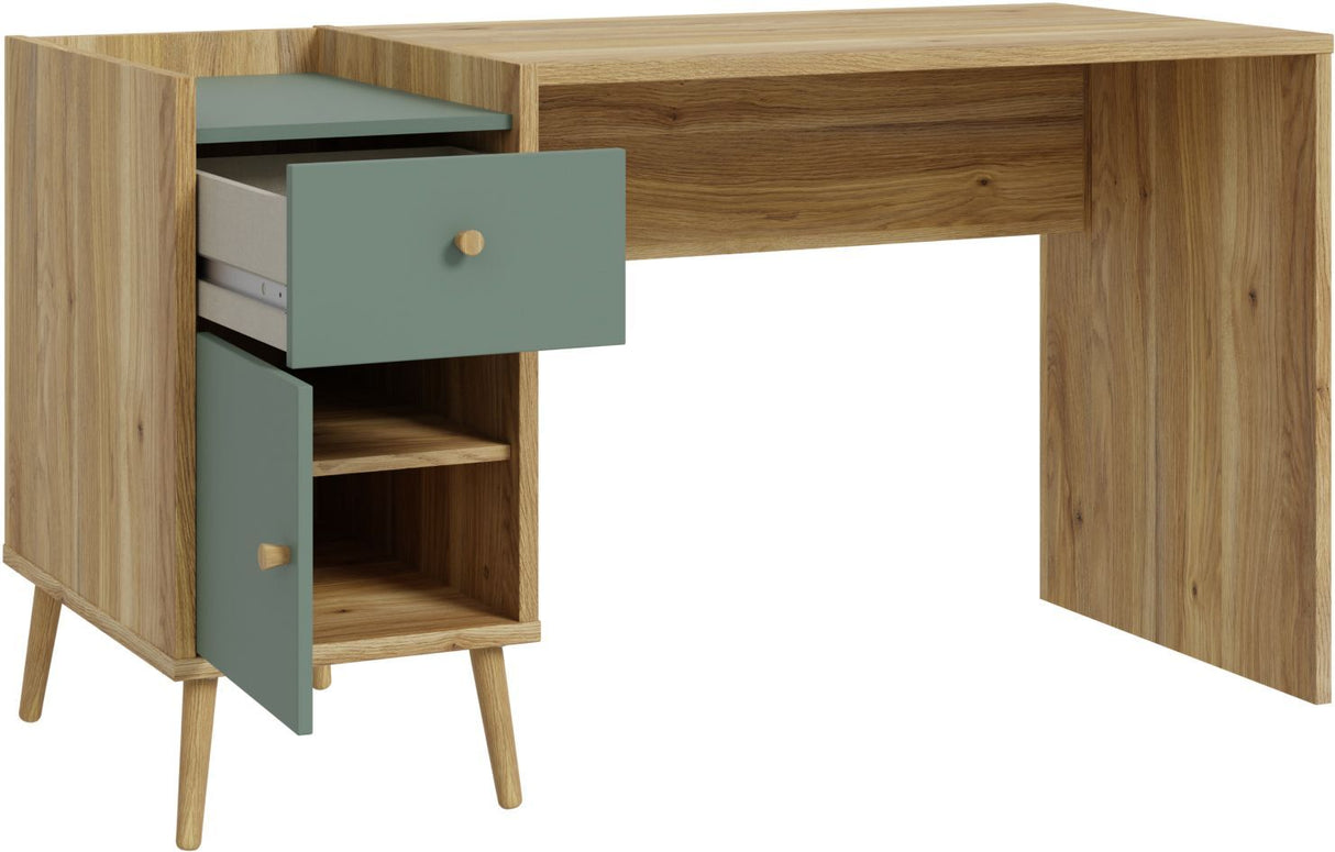 Bureau droit WHENUA - Chene/ Vert sauge - 139,6 x 77,3 x 60 cm
