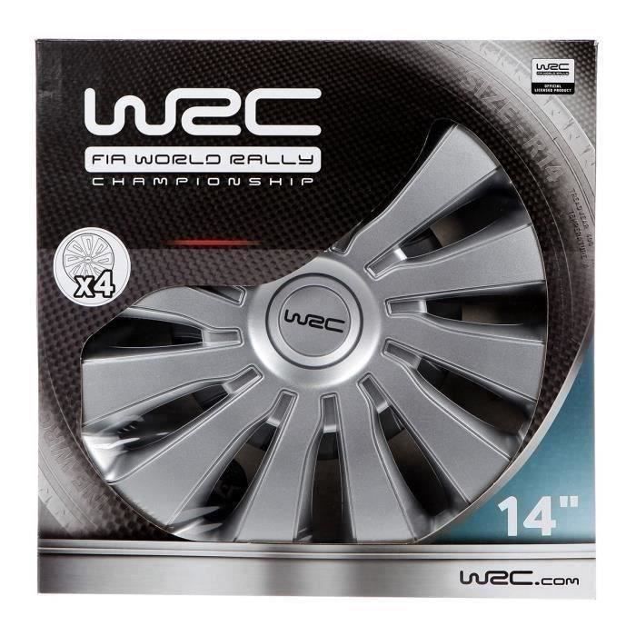 Lot de 4 enjoliveurs Gris métallisés 14 pouces - WRC - SEPANG - Look sportif - Fixation simple et rapide par clips