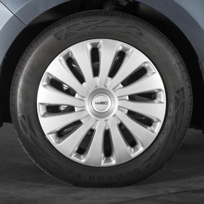 Lot de 4 enjoliveurs Gris métallisés 14 pouces - WRC - SEPANG - Look sportif - Fixation simple et rapide par clips