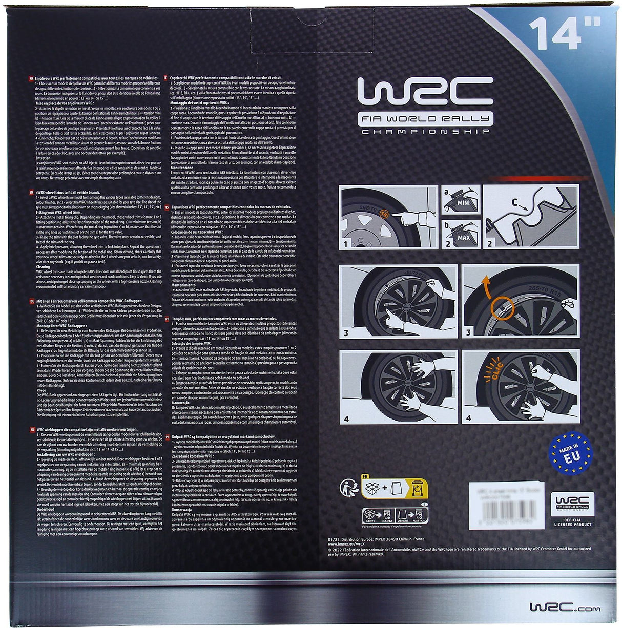 Lot de 4 enjoliveurs Bi-couleur gris & noir 14 pouces - WRC - TURBO - Look racing - Fixation simple et rapide par clips
