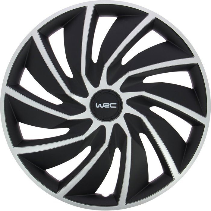 Lot de 4 enjoliveurs Bi-couleur gris & noir 15 pouces - WRC - TURBO - Look racing - Fixation simple et rapide par clips