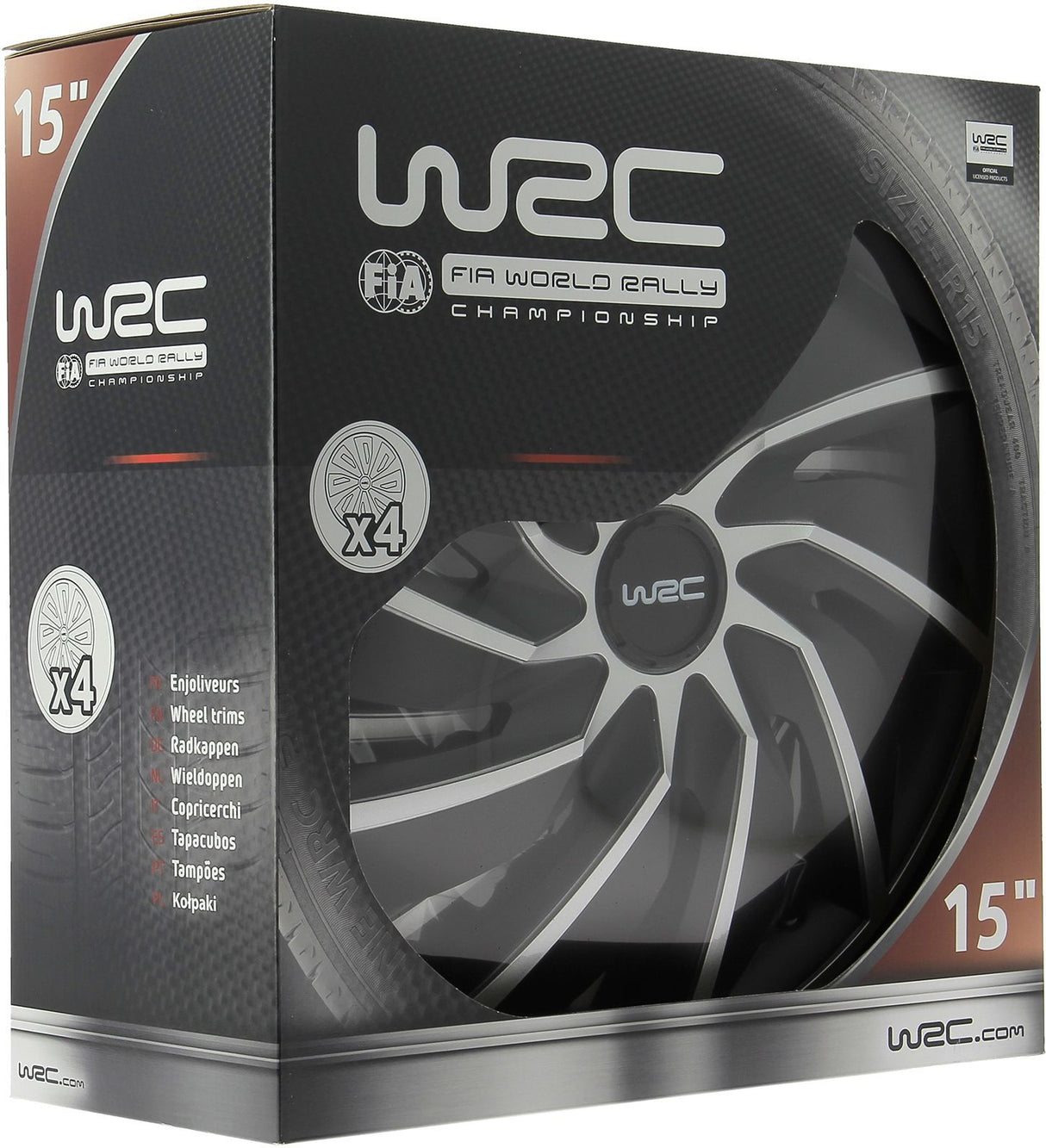 Lot de 4 enjoliveurs Bi-couleur gris & noir 15 pouces - WRC - TURBO - Look racing - Fixation simple et rapide par clips