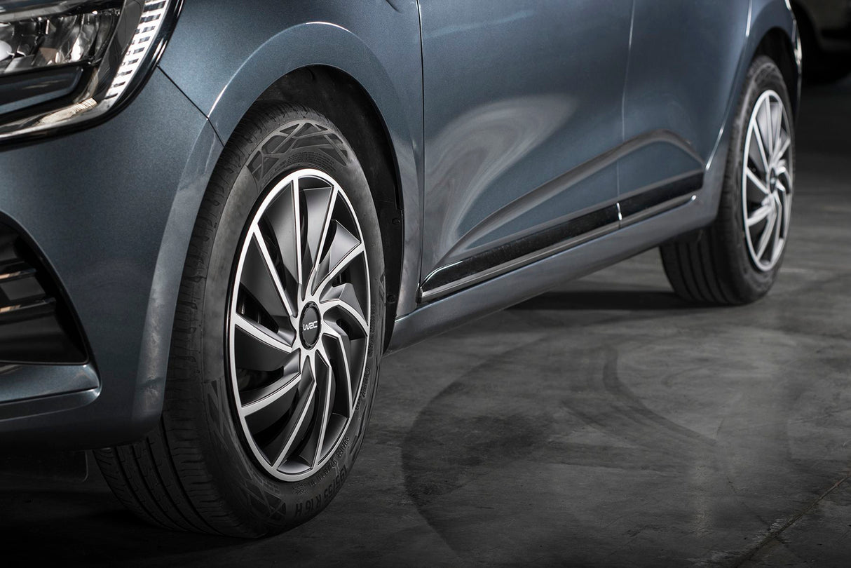 Lot de 4 enjoliveurs Bi-couleur gris & noir 15 pouces - WRC - TURBO - Look racing - Fixation simple et rapide par clips